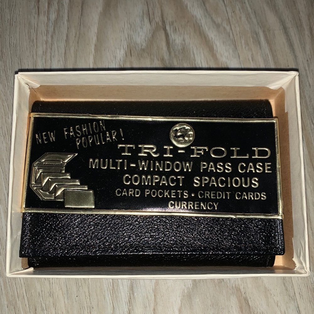 Vintage black leather trifold Wallet.
